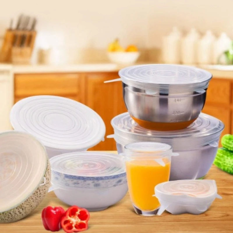 6 Flexible Silicone Lids For Pots And Pans.